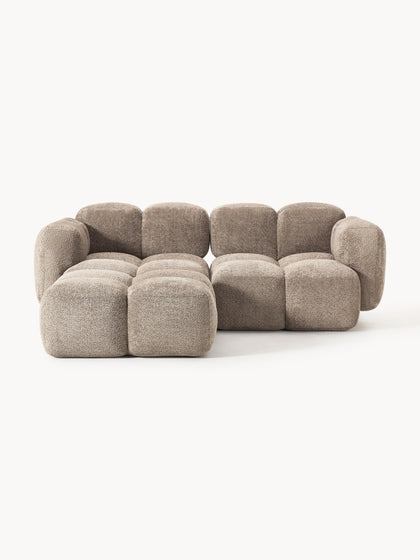 Westwing Collection Modulares Sofa Tayla (3-Sitzer) aus Teddy-Bouclé mit Hocker (links/rechts)