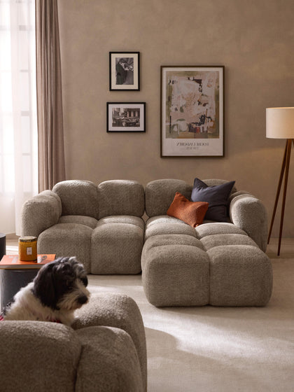 Westwing Collection Modulares Sofa Tayla (3-Sitzer) aus Teddy-Bouclé mit Hocker (links/rechts) Sonderangebot der Fabrik