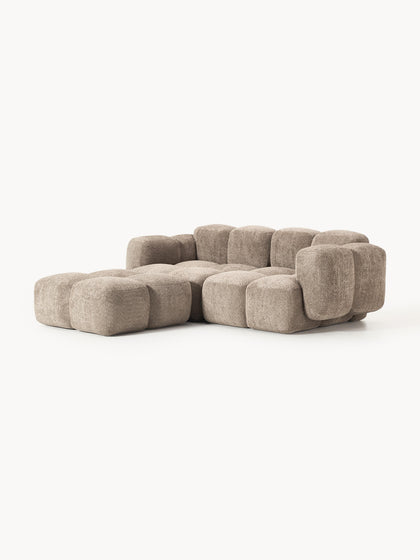 Westwing Collection Modulares Sofa Tayla (3-Sitzer) aus Teddy-Bouclé mit Hocker (links/rechts) Sonderangebot der Fabrik