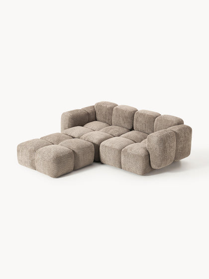 Westwing Collection Modulares Sofa Tayla (3-Sitzer) aus Teddy-Bouclé mit Hocker (links/rechts) Sonderangebot der Fabrik