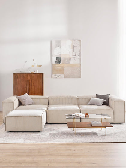 Westwing Collection Modulares Sofa Lennon (4-Sitzer) aus Cord mit Hocker (links/rechts) Vierteljährliche Förderung
