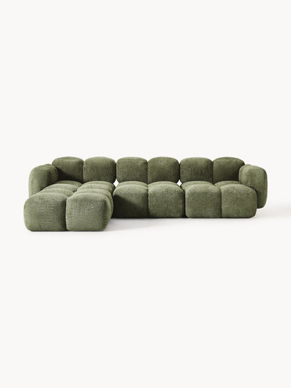 Westwing Collection Modulares Sofa Tayla (4-Sitzer) aus Teddy-Bouclé mit Hocker (links/rechts)