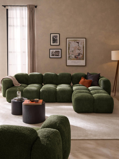 Westwing Collection Modulares Sofa Tayla (4-Sitzer) aus Teddy-Bouclé mit Hocker (links/rechts) Kostenloser Versand international