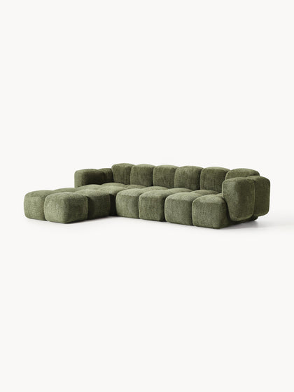 Westwing Collection Modulares Sofa Tayla (4-Sitzer) aus Teddy-Bouclé mit Hocker (links/rechts) Kostenloser Versand international