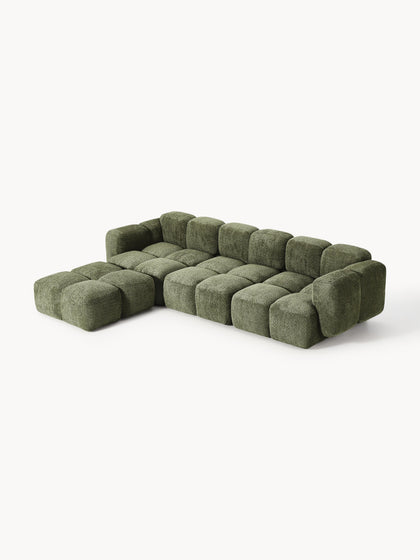 Westwing Collection Modulares Sofa Tayla (4-Sitzer) aus Teddy-Bouclé mit Hocker (links/rechts) Kostenloser Versand international