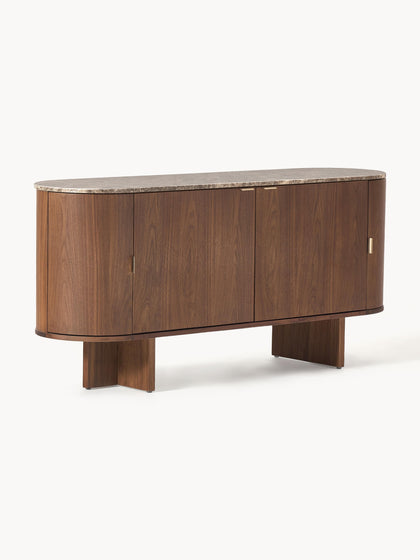Westwing Collection Holz-Sideboard Zumi mit abgerundeten Ecken und Marmorplatte