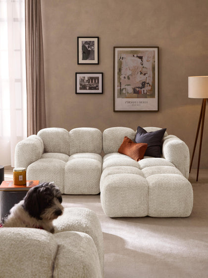 Westwing Collection Modulares Sofa Tayla (3-Sitzer) aus Teddy-Bouclé mit Hocker (links/rechts) Rabatt