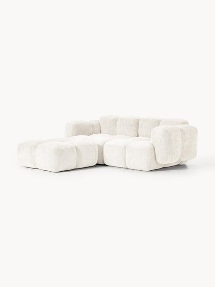 Westwing Collection Modulares Sofa Tayla (3-Sitzer) aus Teddy-Bouclé mit Hocker (links/rechts) Rabatt