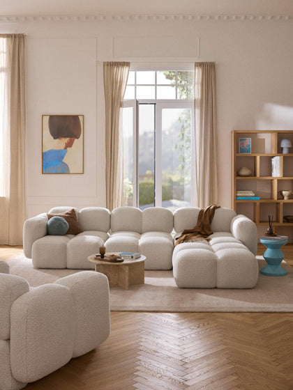 Westwing Collection Modulares Sofa Tayla (4-Sitzer) aus Bouclé mit Hocker (links/rechts) Lagerräumung