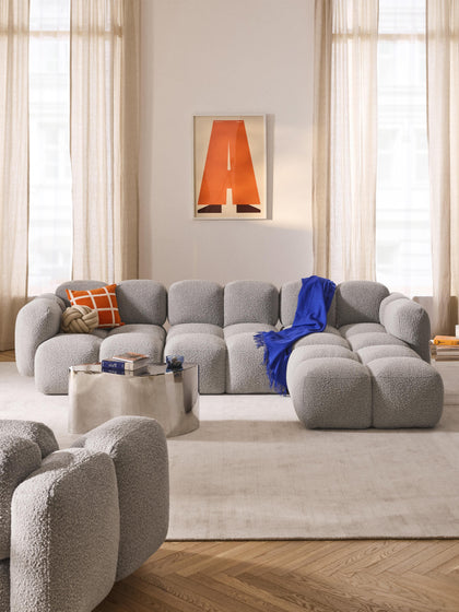 Westwing Collection Modulares Sofa Tayla (4-Sitzer) aus Bouclé mit Hocker (links/rechts) Exklusive Angebote