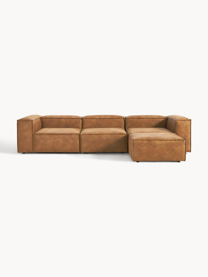 Westwing Collection Modulares Sofa Lennon (4-Sitzer) aus recyceltem Leder mit Hocker (links/rechts)
