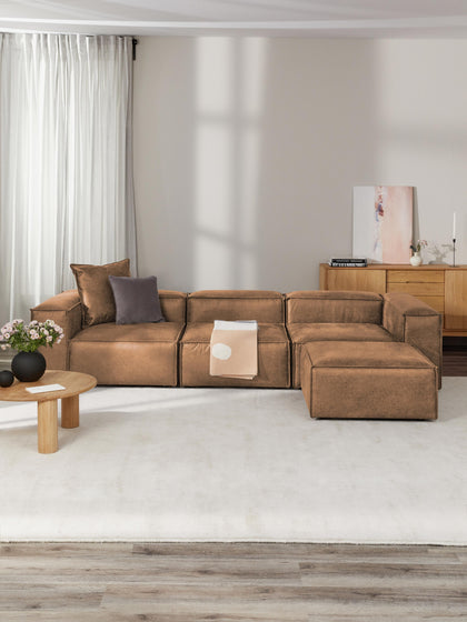 Westwing Collection Modulares Sofa Lennon (4-Sitzer) aus recyceltem Leder mit Hocker (links/rechts) Zeitbegrenzte Promotion