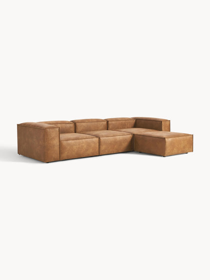Westwing Collection Modulares Sofa Lennon (4-Sitzer) aus recyceltem Leder mit Hocker (links/rechts) Zeitbegrenzte Promotion