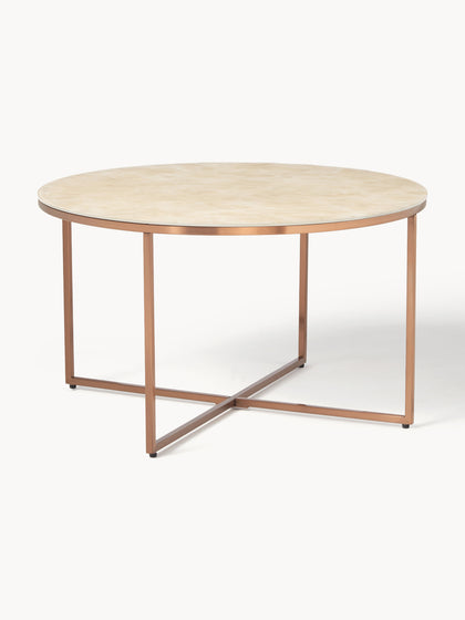 Westwing Collection Runder Couchtisch Antigua mit Glasplatte in Marmor-Optik