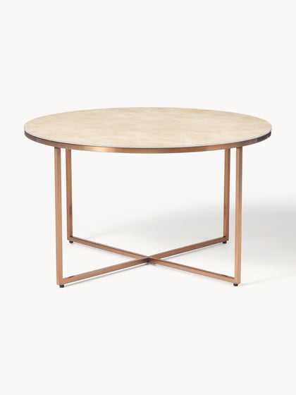 Westwing Collection Runder Couchtisch Antigua mit Glasplatte in Marmor-Optik Begrenzt auf 3 Tage