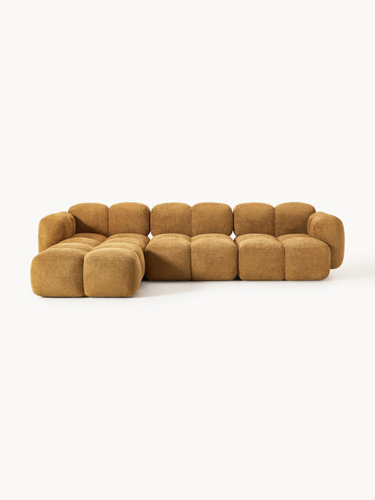 Westwing Collection Modulares Sofa Tayla (4-Sitzer) aus Teddy-Bouclé mit Hocker (links/rechts)