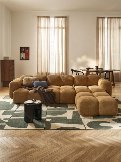 Westwing Collection Modulares Sofa Tayla (4-Sitzer) aus Teddy-Bouclé mit Hocker (links/rechts) Exklusive Angebote