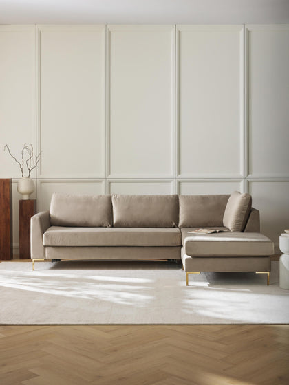 Westwing Collection Samt-Schlafsofa Luna (3-Sitzer) mit Matratze Exklusivangebot