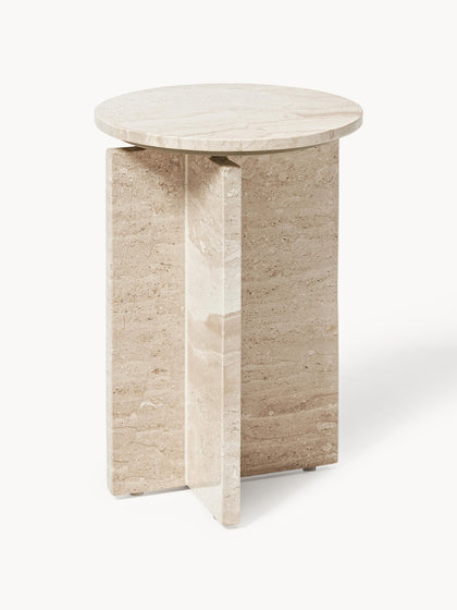 Westwing Collection Runder Beistelltisch Marisa aus Travertin