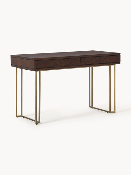 Westwing Collection Schreibtisch Luca aus Mangoholz mit Fischgrät-Muster
