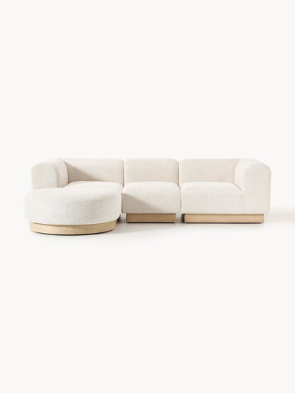 Westwing Collection Modulares Sofa Natalie (3-Sitzer) aus Teddy-Bouclé mit Hocker (links/rechts)