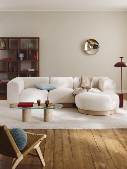 Westwing Collection Modulares Sofa Natalie (3-Sitzer) aus Teddy-Bouclé mit Hocker (links/rechts) VIP-Rabatte
