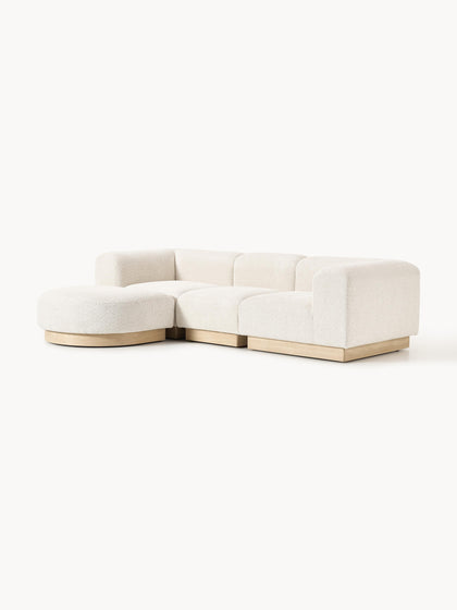 Westwing Collection Modulares Sofa Natalie (3-Sitzer) aus Teddy-Bouclé mit Hocker (links/rechts) VIP-Rabatte