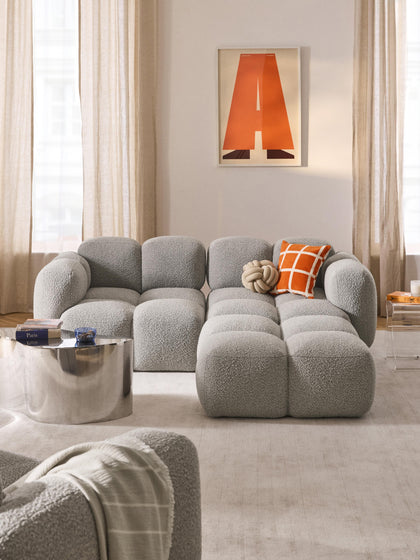 Westwing Collection Modulares Sofa Tayla (3-Sitzer) aus Bouclé mit Hocker (links/rechts) Super Sparpreis
