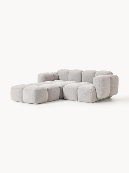 Westwing Collection Modulares Sofa Tayla (3-Sitzer) aus Bouclé mit Hocker (links/rechts) Super Sparpreis