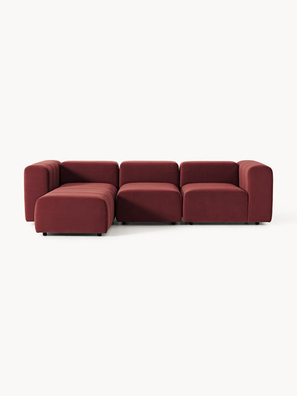 Westwing Collection Modulares Samt-Sofa Lena (4-Sitzer) mit Hocker (links/rechts)