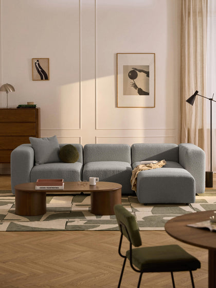 Westwing Collection Modulares Bouclé-Sofa Lena (4-Sitzer) mit Hocker (links/rechts) Sonderangebot der Fabrik