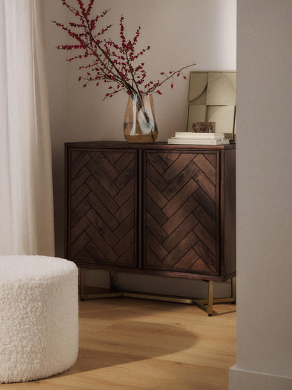 Westwing Collection Sideboard Luca aus Mangoholz mit Fischgrät-Muster Blitzverkäufe