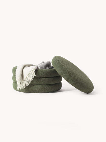 Westwing Collection XL Bouclé-Polsterhocker Alto mit Stauraum Räumungsverkauf