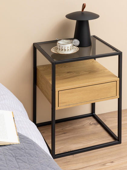 Westwing Collection Glas-Nachttisch Randolf mit Schublade Top Angebot