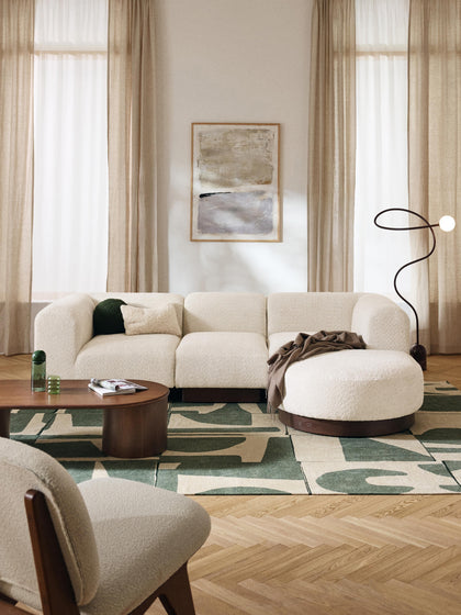 Westwing Collection Modulares Sofa Natalie (3-Sitzer) aus Teddy-Bouclé mit Hocker (links/rechts) Wochenangebot