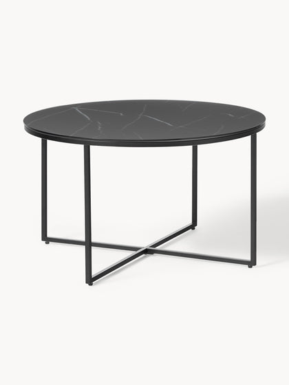Westwing Collection Runder Couchtisch Antigua mit Glasplatte in Marmor-Optik Im Verkauf