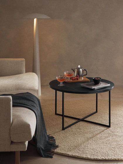 Westwing Collection Runder Couchtisch Antigua mit Glasplatte in Marmor-Optik Im Verkauf