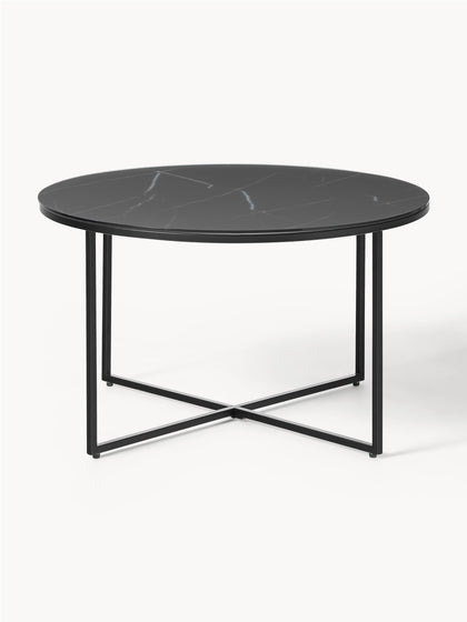 Westwing Collection Runder Couchtisch Antigua mit Glasplatte in Marmor-Optik Im Verkauf