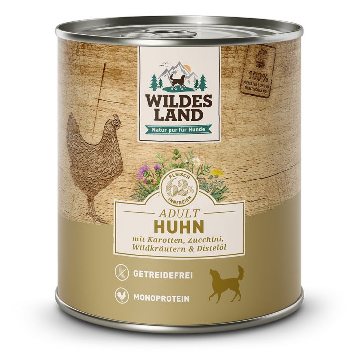 petspremium Wildes Land Huhn mit Karotten Zucchini Wildkräutern und Distelöl Classic Adult Nassfutter 6 x 800 g