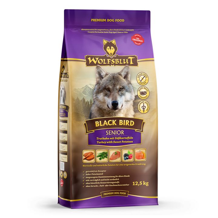 petspremium Wolfsblut Black Bird - Truthahn und Süßkartoffel Senior Trockenfutter 12 5 kg