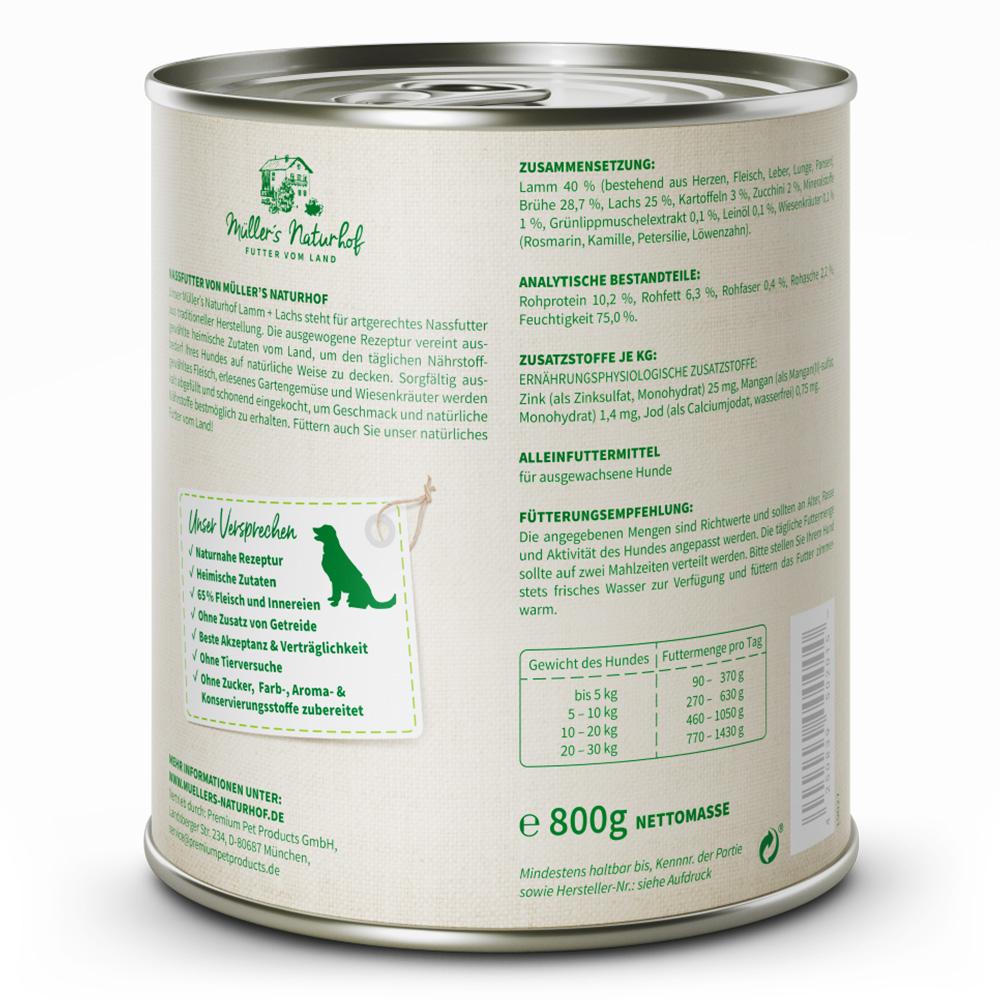 petspremium Müller’s Naturhof Lamm und Lachs Traditionell Nassfutter 6 x 800 g Fabrikladen