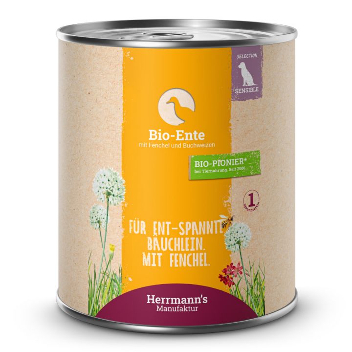 petspremium Herrmann's Bio Ente mit Fenchel und Buchweizen Selection Sensible Nassfutter 24 x 800 g