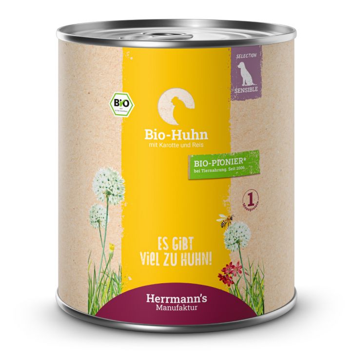 petspremium Herrmann's Bio Huhn mit Karotte und Reis Selection Sensible Nassfutter 24 x 800 g