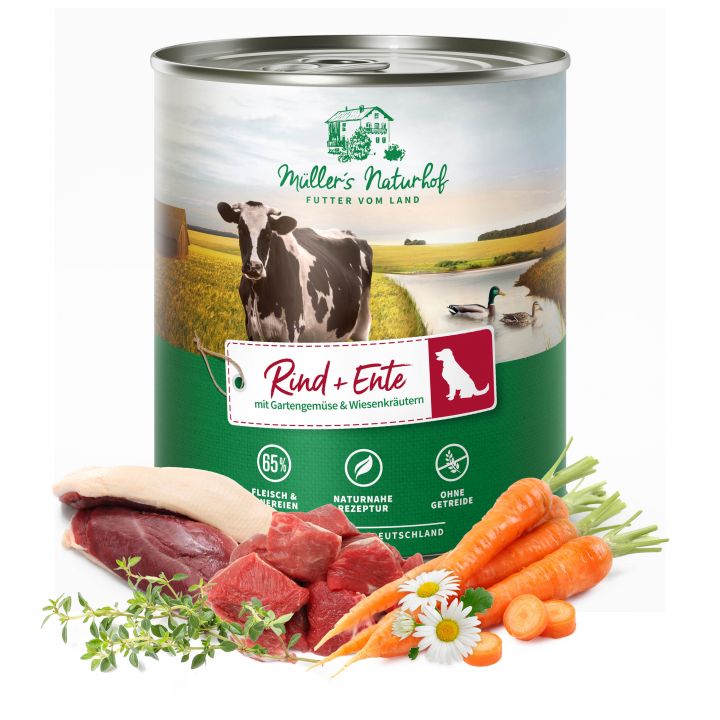 petspremium Müller’s Naturhof Rind und Ente Traditionell Nassfutter 12 x 800 g