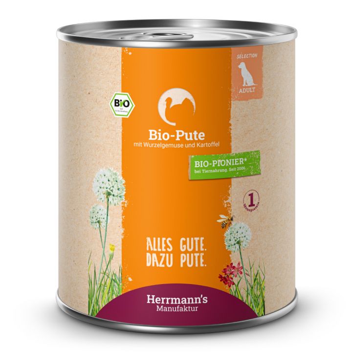 petspremium Herrmann's Bio Pute mit Wurzelgemüse und Kartoffeln Selection Adult Nassfutter 12 x 800 g