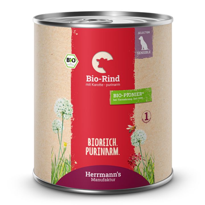 petspremium Herrmann's Bio Rind mit Karotten - purinarm Selection Sensible Nassfutter 6 x 800 g