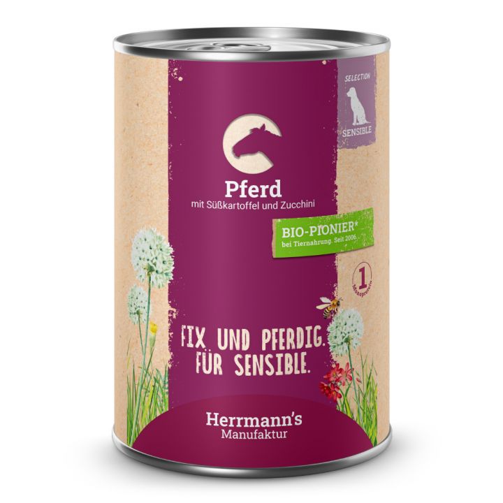 petspremium Herrmann's Pferd mit Süßkartoffel und Zucchini Selection Sensible Nassfutter 48 x 400 g