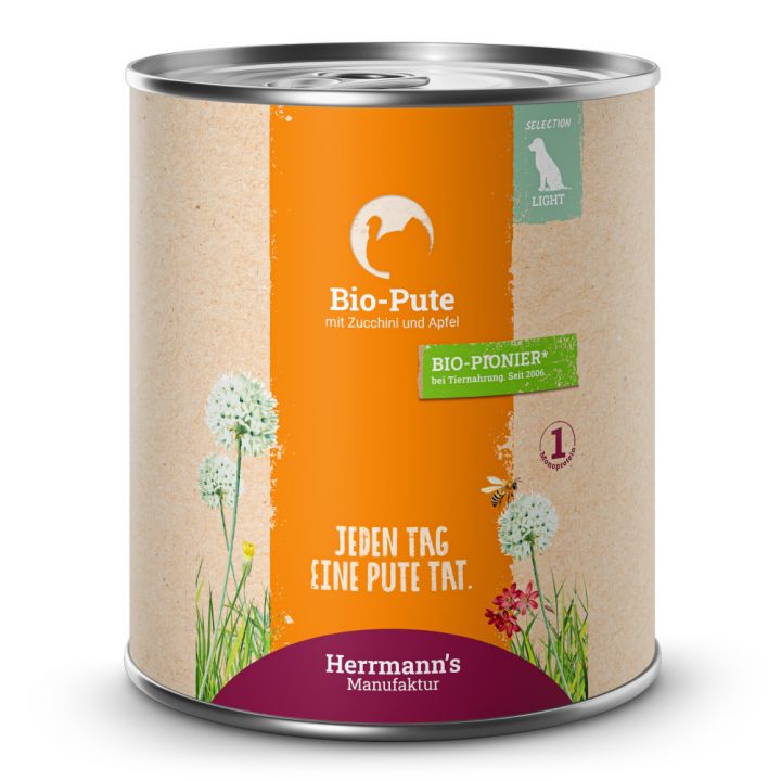 petspremium Herrmann's Bio Pute mit Zucchini und Apfel Selection Light Nassfutter 24 x 800 g