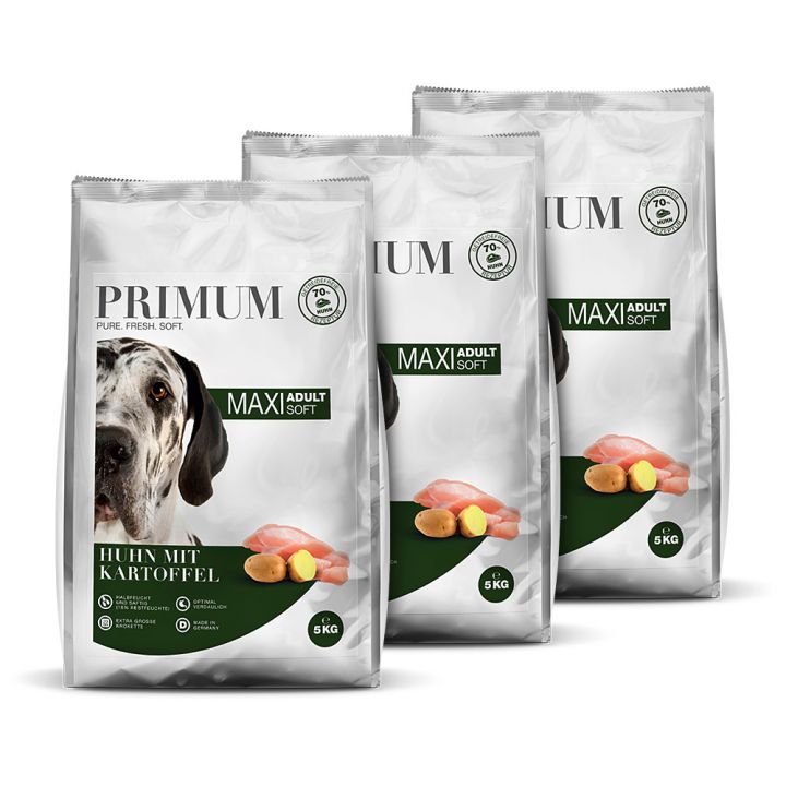petspremium Primum MAXI Huhn mit Kartoffel Soft Trockenfutter 3 x 5 kg