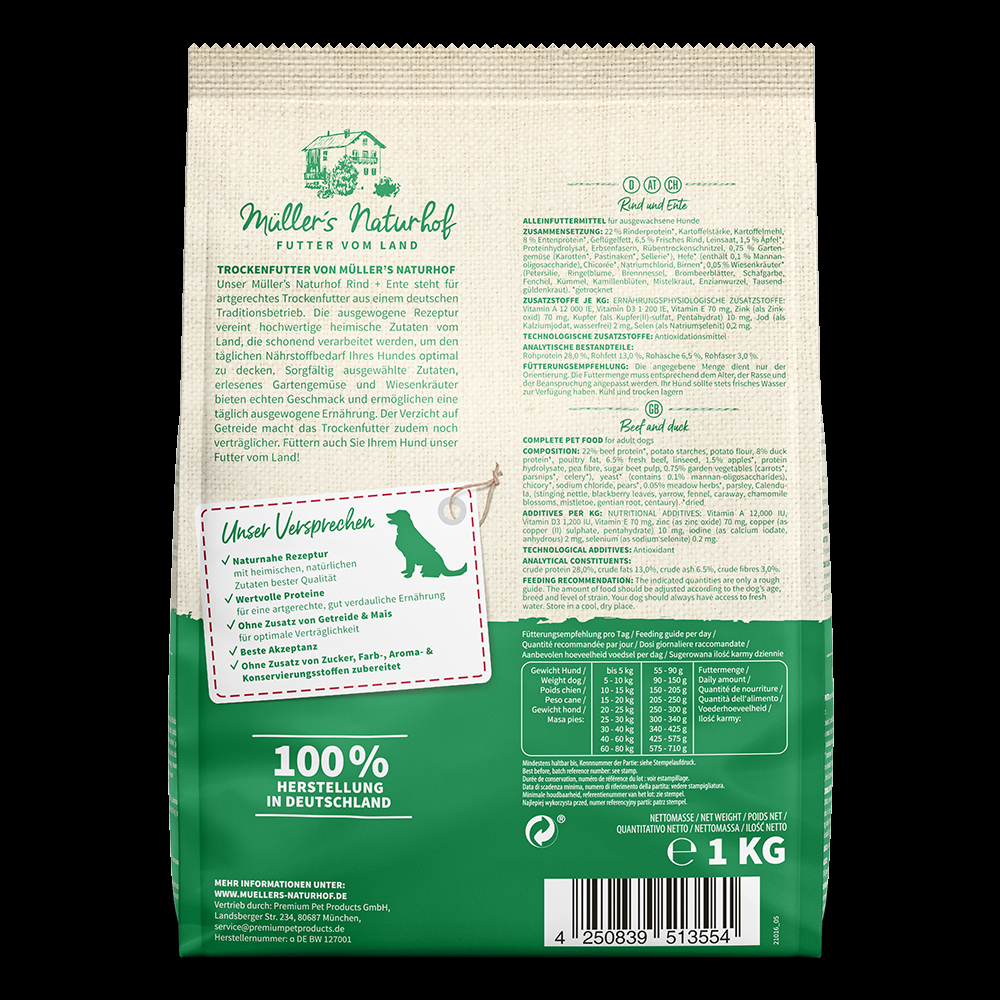 petspremium Müller’s Naturhof Rind und Ente Klassik Trockenfutter 29 kg Neueste Mode